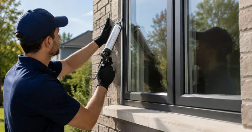 Aluminum window frame with double glazed insulated glass unit installed in a residential wall in Pelham