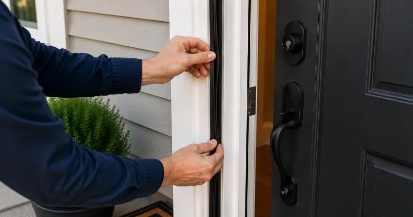 technician performing light test on door seal in Ridgeville, Pelham
