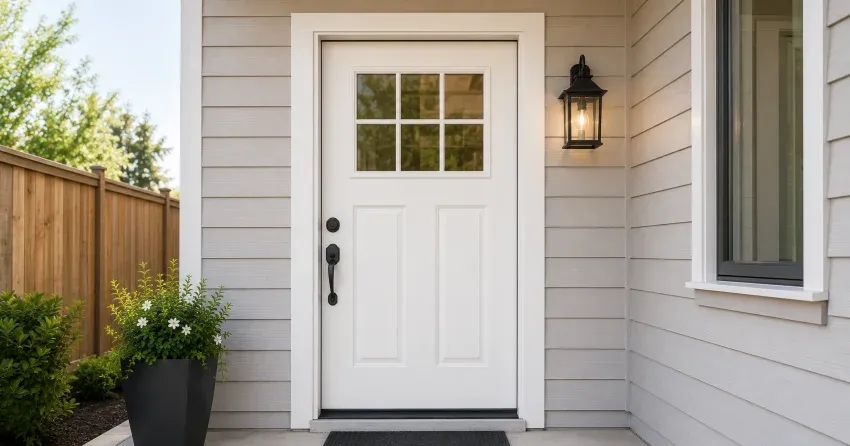 technician installing exterior door frame in Chantler, Pelham