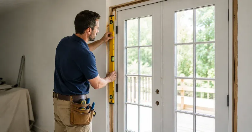 newly installed French doors with divided glass panes in Fenwick, Pelham