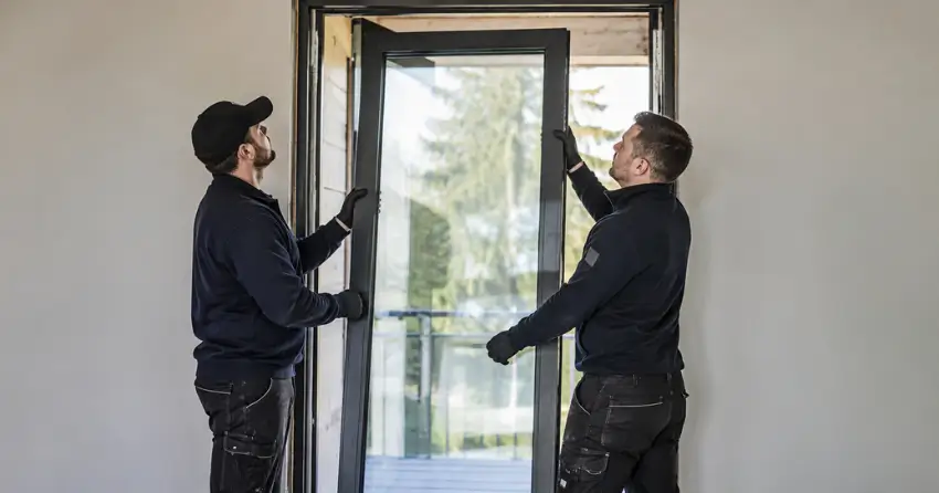 new glass panel being fitted into door frame in Saffron Estates, Pelham