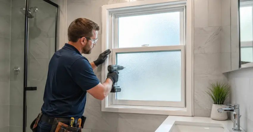frosted glass installation bathroom window in Saffron Estates, Pelham