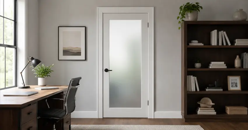 frosted interior door installed in home office in Ridgeville, Pelham