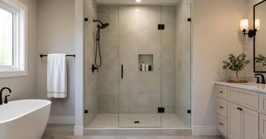 new frameless glass shower door installed in Fonthill, Pelham
