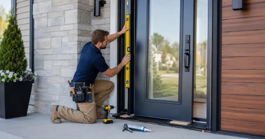 glass outside door installation with energy-efficient double-pane glazing in Saffron Estates, Pelham