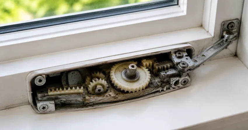 technician replacing casement window crank operator in Pelham home