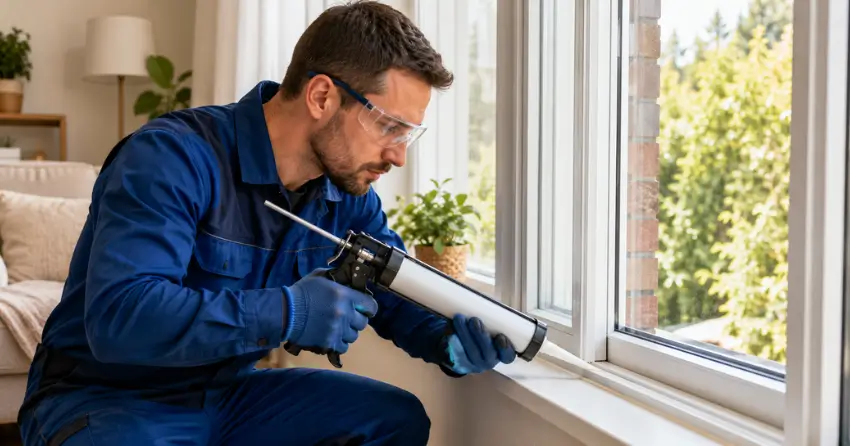 technician repairing window seal and frame in Fonthill, Pelham