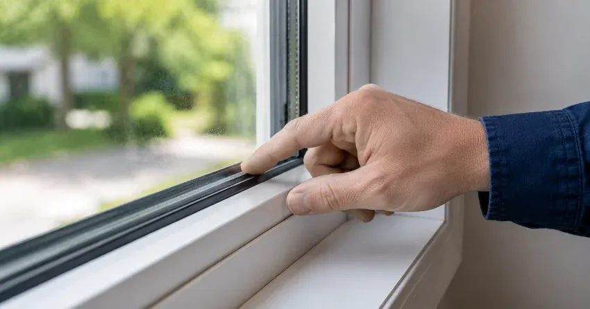 technician inspecting window glass seal in Pelham